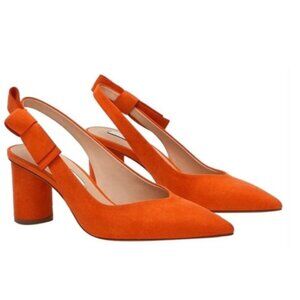 Zara Trafaluc 39 Vibrant Orange Suede Heeled Shoes 8.5
